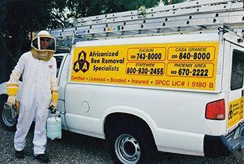 Carefree bee removal service truck and employee